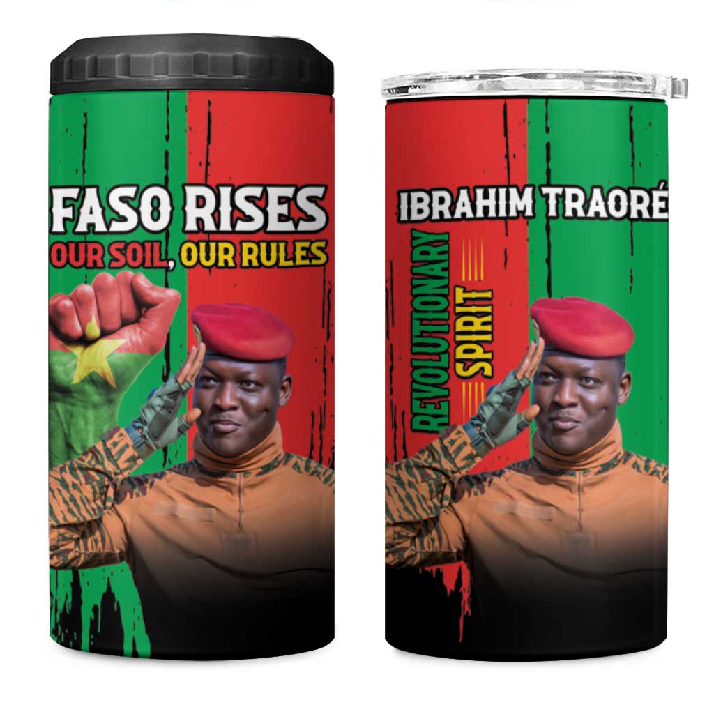 Faso Rises Our Soil Our Rules 4 in 1 Can Cooler Tumbler Ibrahim Traore Revolutionary Spirit LT15