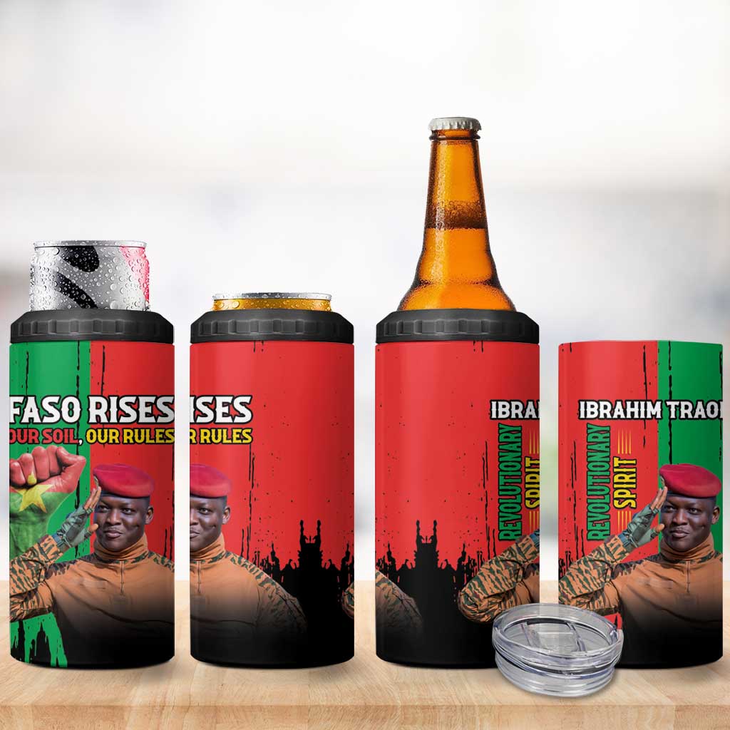 Faso Rises Our Soil Our Rules 4 in 1 Can Cooler Tumbler Ibrahim Traore Revolutionary Spirit LT15