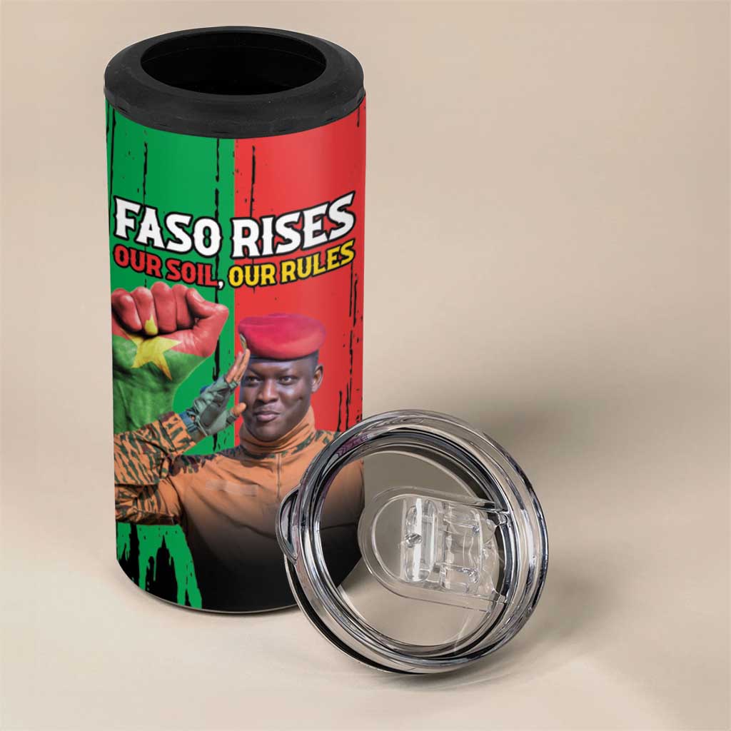 Faso Rises Our Soil Our Rules 4 in 1 Can Cooler Tumbler Ibrahim Traore Revolutionary Spirit LT15