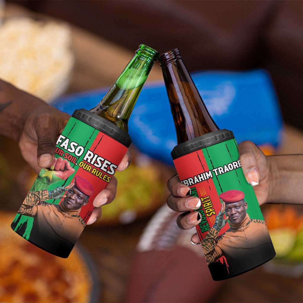 Faso Rises Our Soil Our Rules 4 in 1 Can Cooler Tumbler Ibrahim Traore Revolutionary Spirit LT15