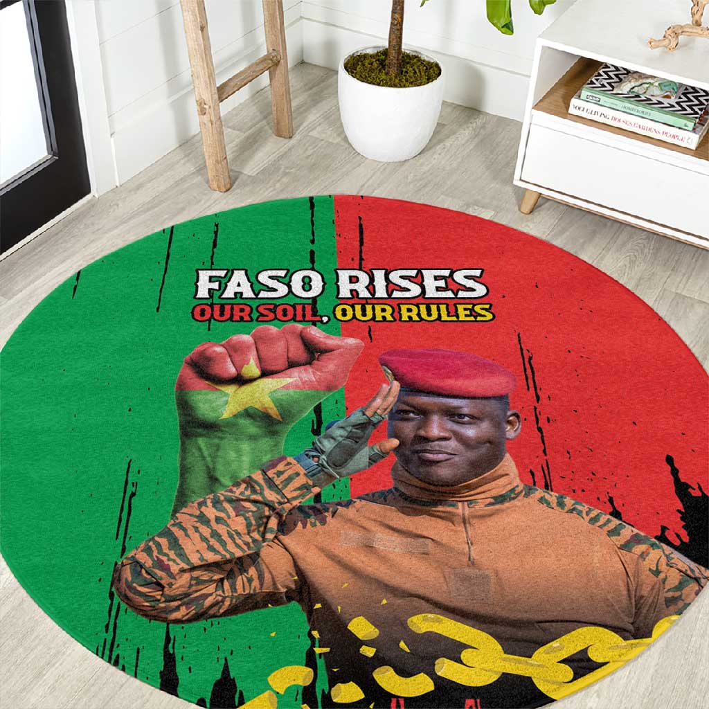 Faso Rises Our Soil Our Rules Round Carpet Ibrahim Traore Revolutionary Spirit LT15