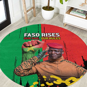 Faso Rises Our Soil Our Rules Round Carpet Ibrahim Traore Revolutionary Spirit LT15