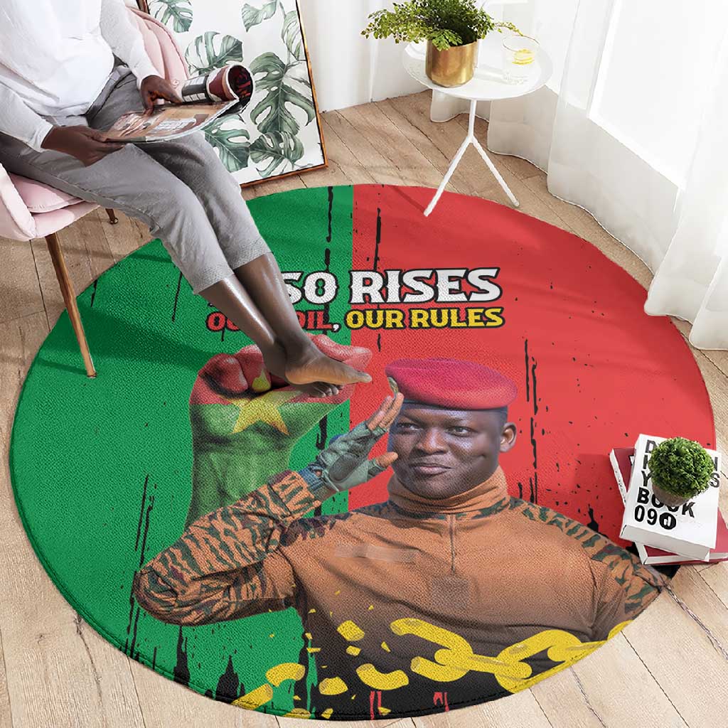 Faso Rises Our Soil Our Rules Round Carpet Ibrahim Traore Revolutionary Spirit LT15