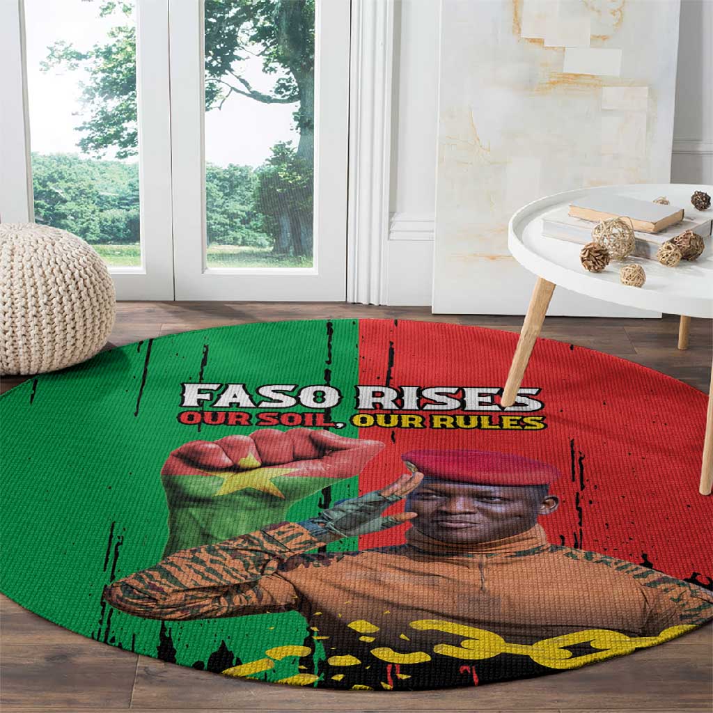 Faso Rises Our Soil Our Rules Round Carpet Ibrahim Traore Revolutionary Spirit LT15