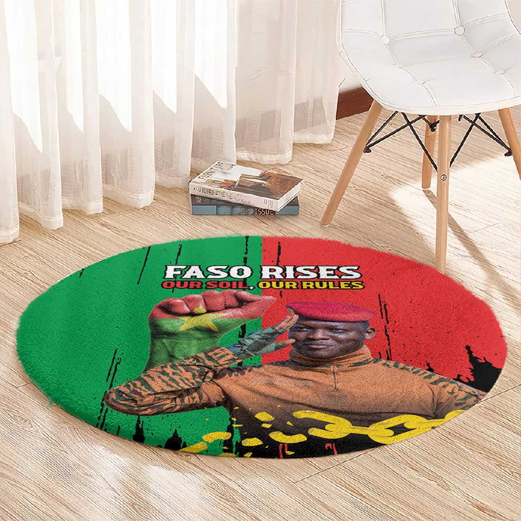 Faso Rises Our Soil Our Rules Round Carpet Ibrahim Traore Revolutionary Spirit LT15