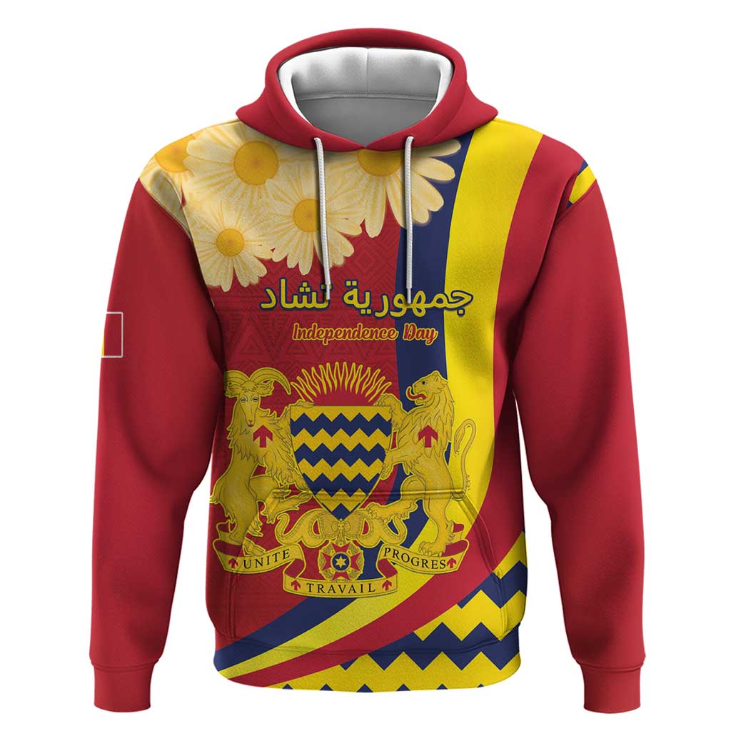 Personalised Chad Independence Day Hoodie Coat Of Arms Gerbera Daisy LT15
