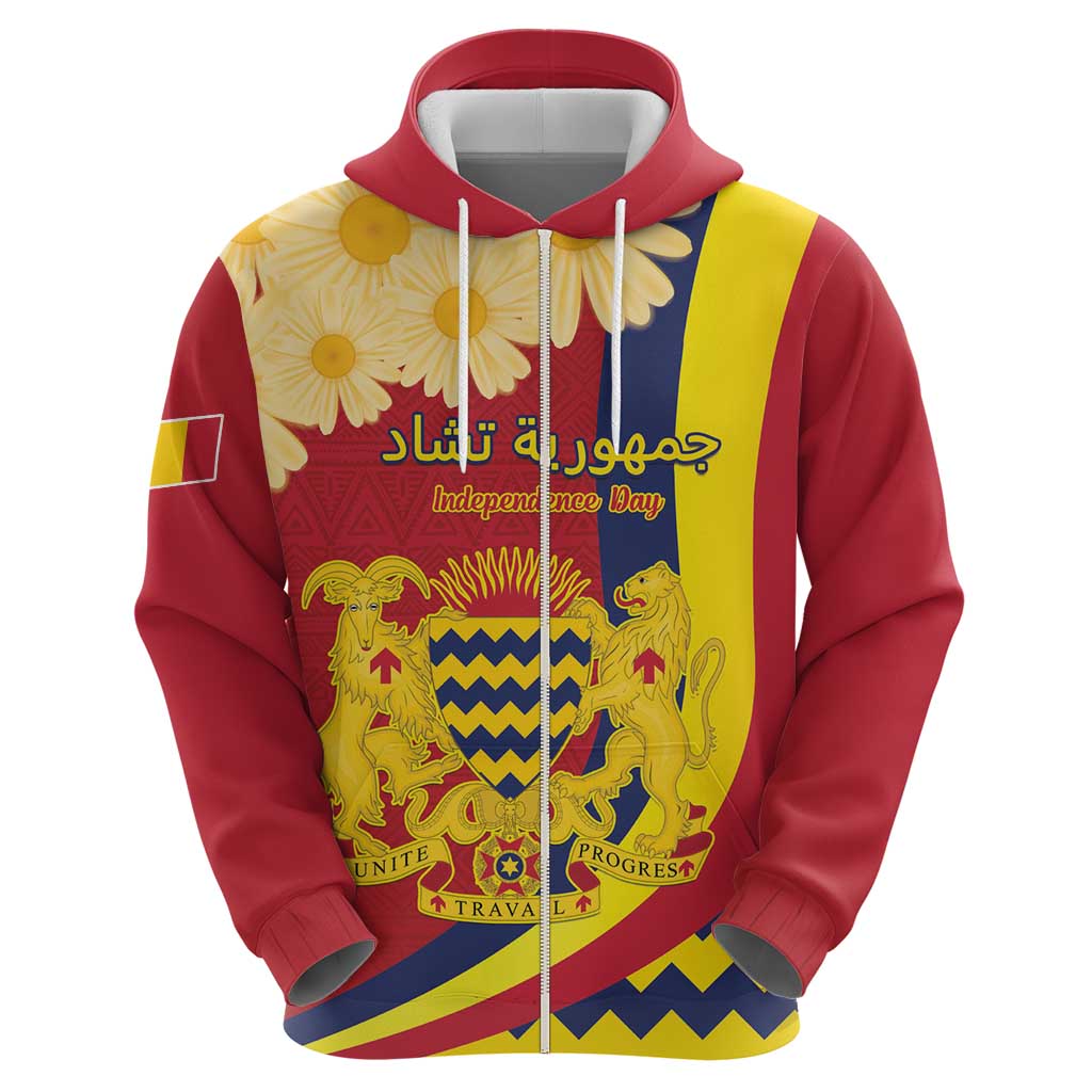 Personalised Chad Independence Day Hoodie Coat Of Arms Gerbera Daisy LT15