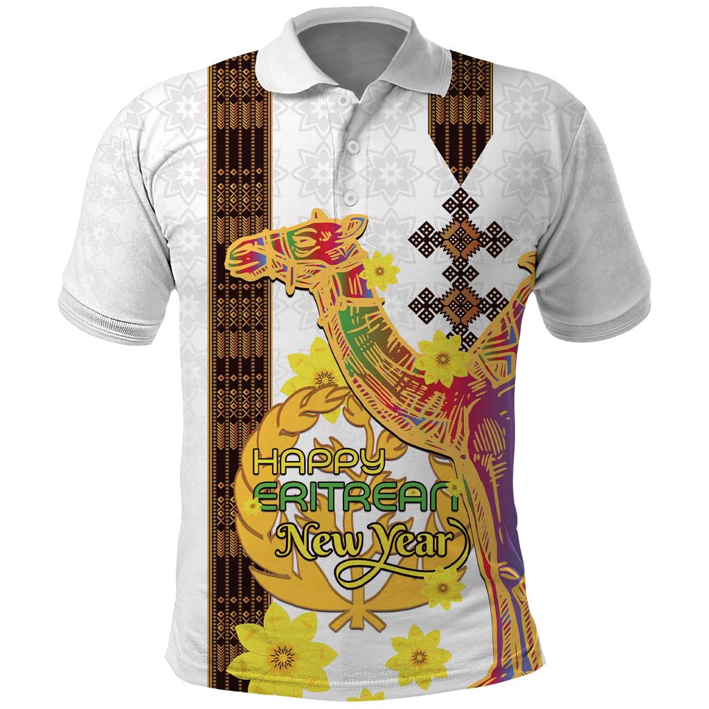 Happy Eritrea New Year Polo Shirt Adey Abeba Flower With Habesha Tilet Pattern LT15