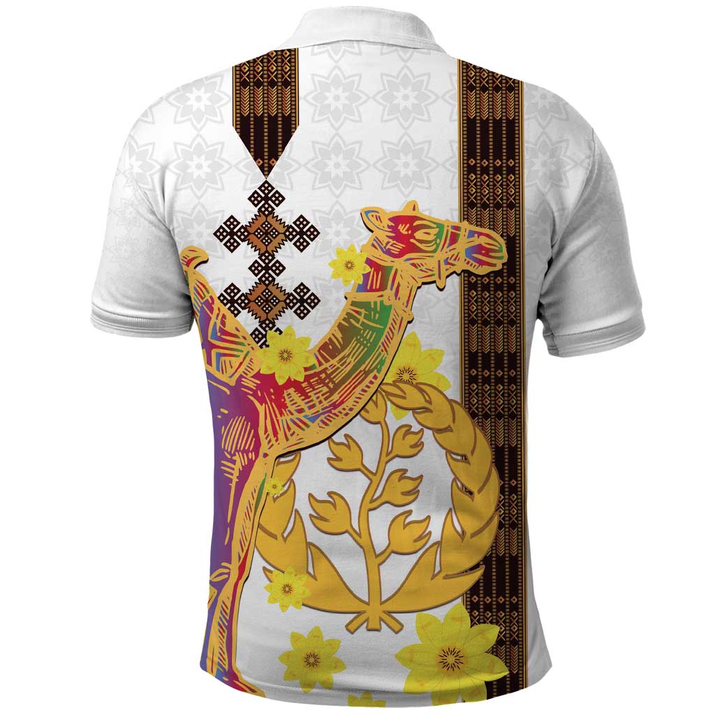 Happy Eritrea New Year Polo Shirt Adey Abeba Flower With Habesha Tilet Pattern LT15