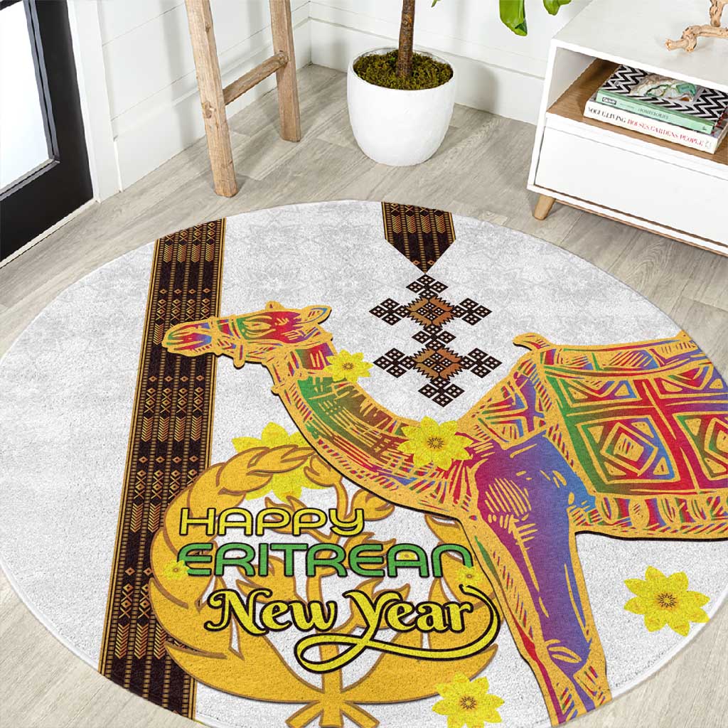 Melkam Enkutatash Eritrean Round Carpet Camel With Habesha Tilet Pattern LT15