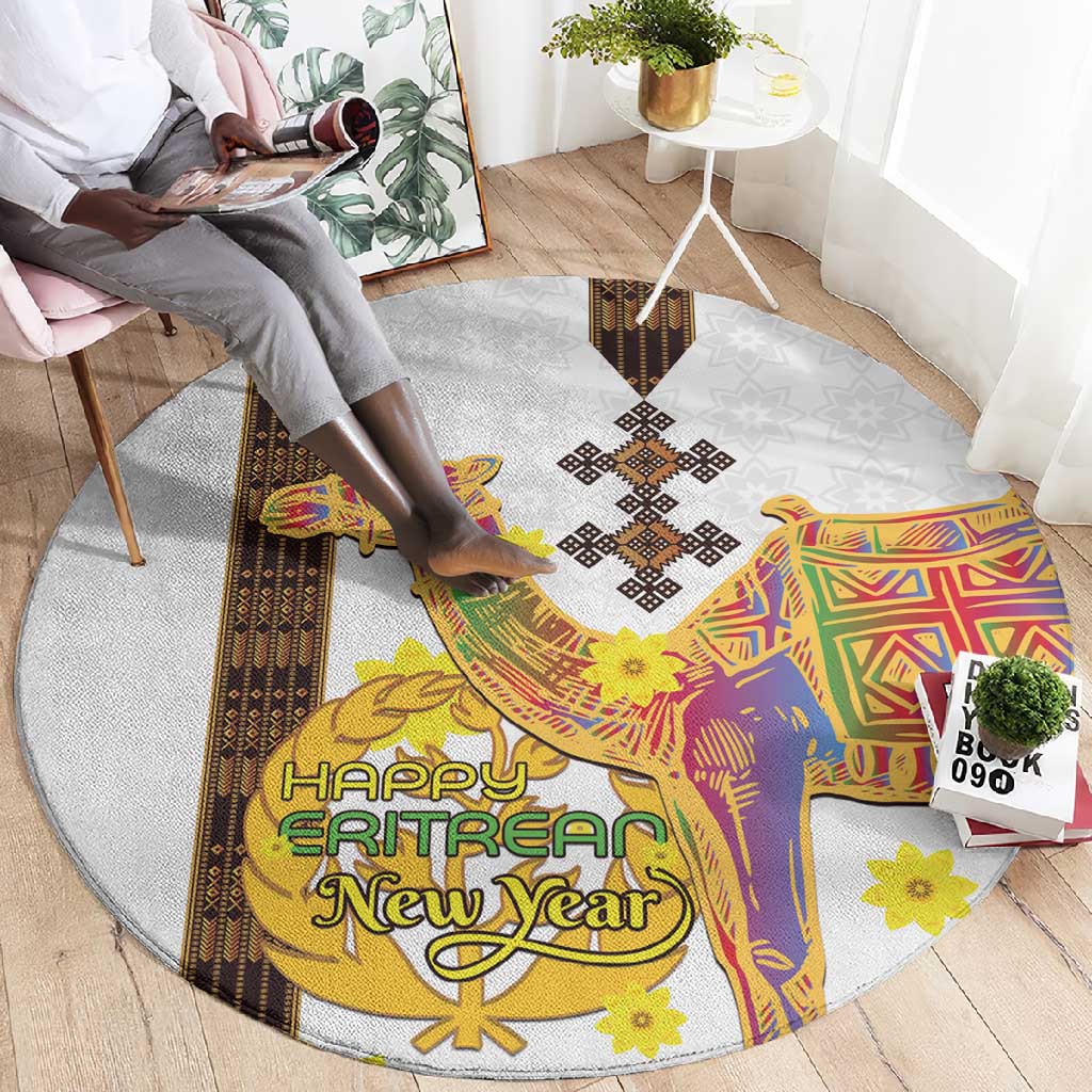 Melkam Enkutatash Eritrean Round Carpet Camel With Habesha Tilet Pattern LT15