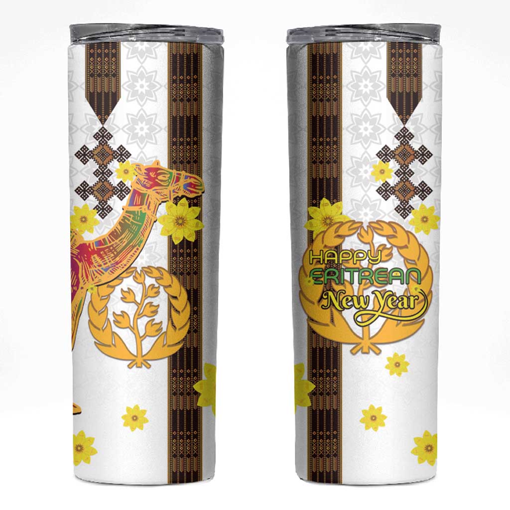 Melkam Enkutatash Eritrean Skinny Tumbler Camel With Habesha Tilet Pattern LT15