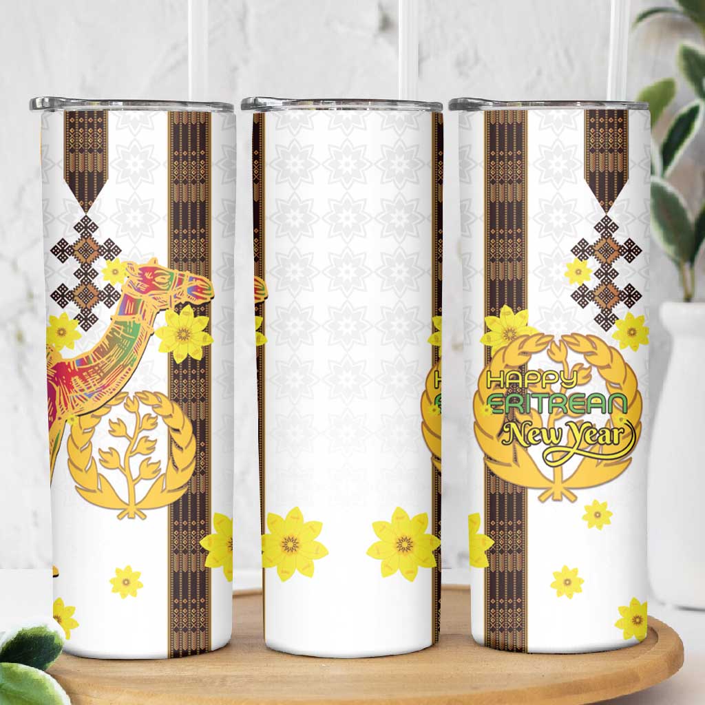 Melkam Enkutatash Eritrean Skinny Tumbler Camel With Habesha Tilet Pattern LT15