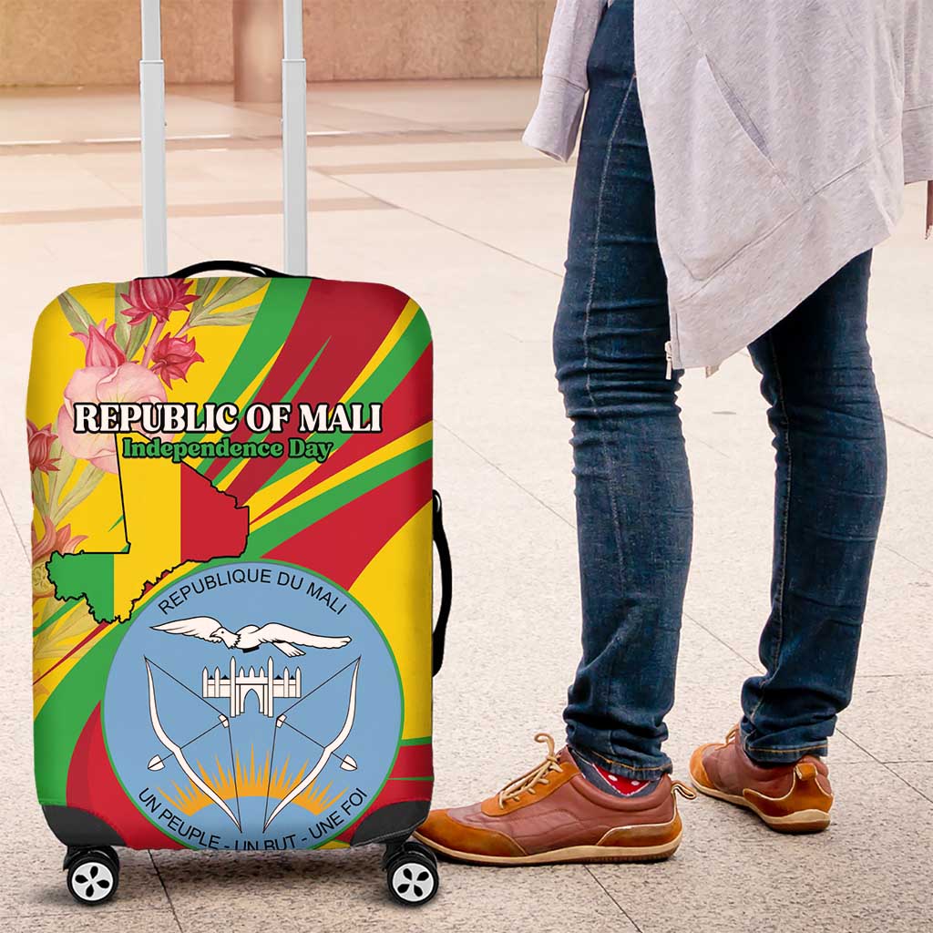Mali Independence Day Luggage Cover Coat Of Arms With Hibiscus Sabdariffa LT15