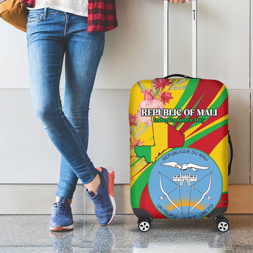 Mali Independence Day Luggage Cover Coat Of Arms With Hibiscus Sabdariffa LT15