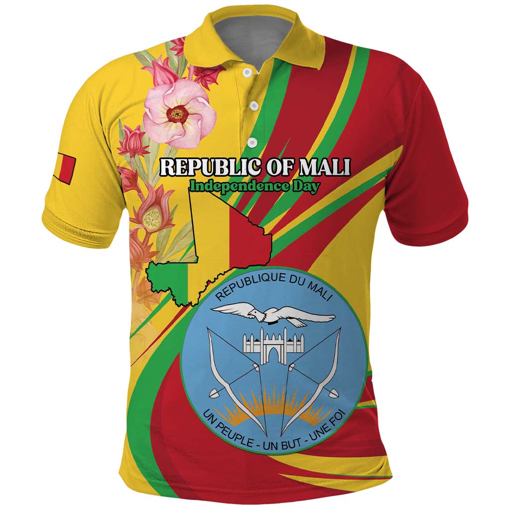 Personalized Mali Independence Day Polo Shirt Coat Of Arms With Hibiscus Sabdariffa LT15