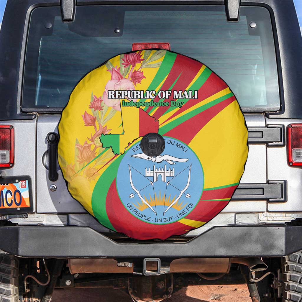 Mali Independence Day Spare Tire Cover Coat Of Arms With Hibiscus Sabdariffa LT15