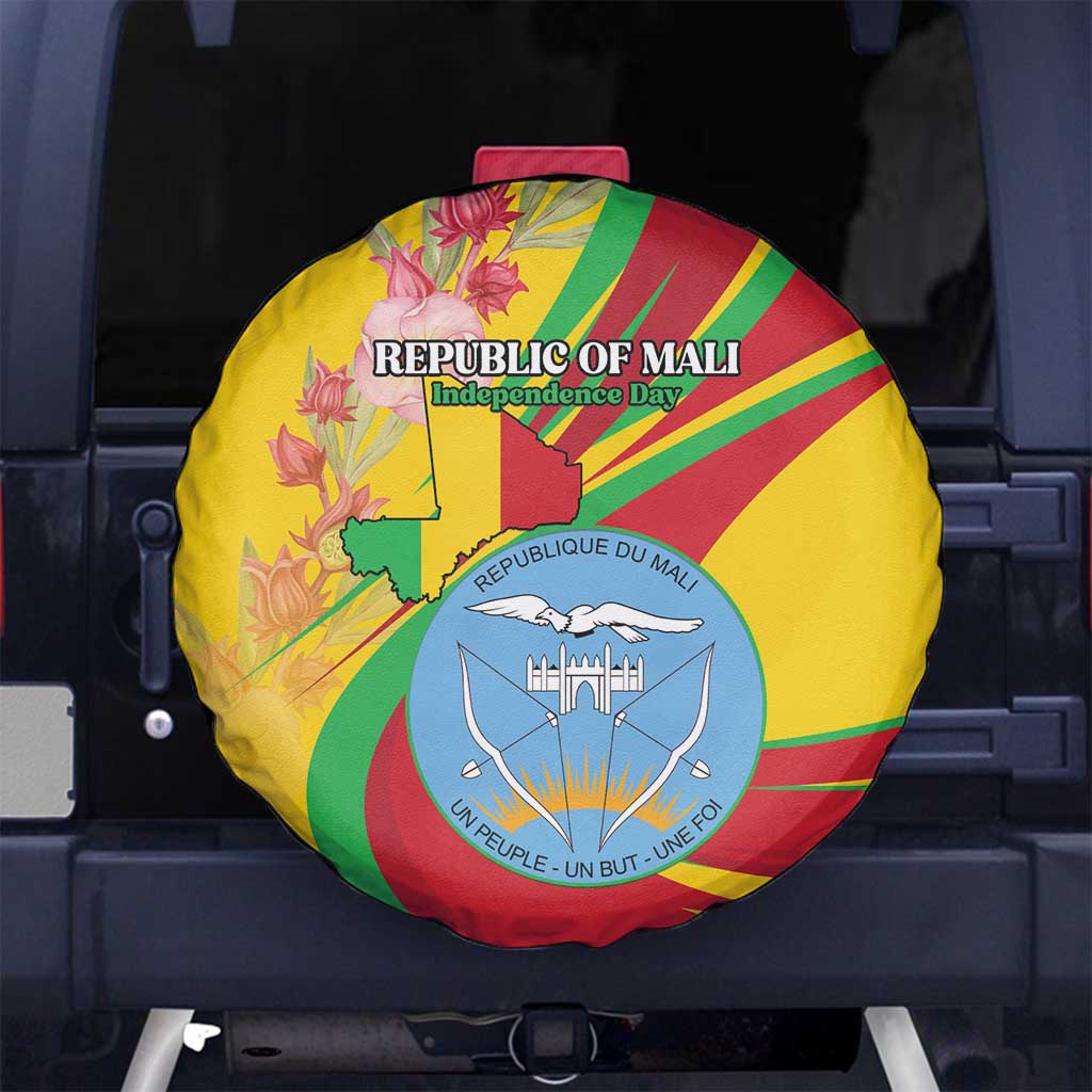 Mali Independence Day Spare Tire Cover Coat Of Arms With Hibiscus Sabdariffa LT15