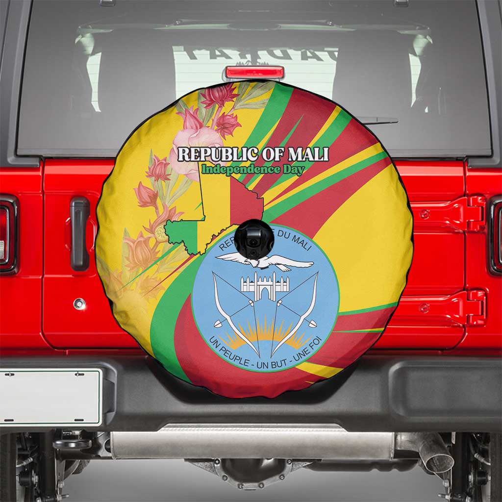 Mali Independence Day Spare Tire Cover Coat Of Arms With Hibiscus Sabdariffa LT15