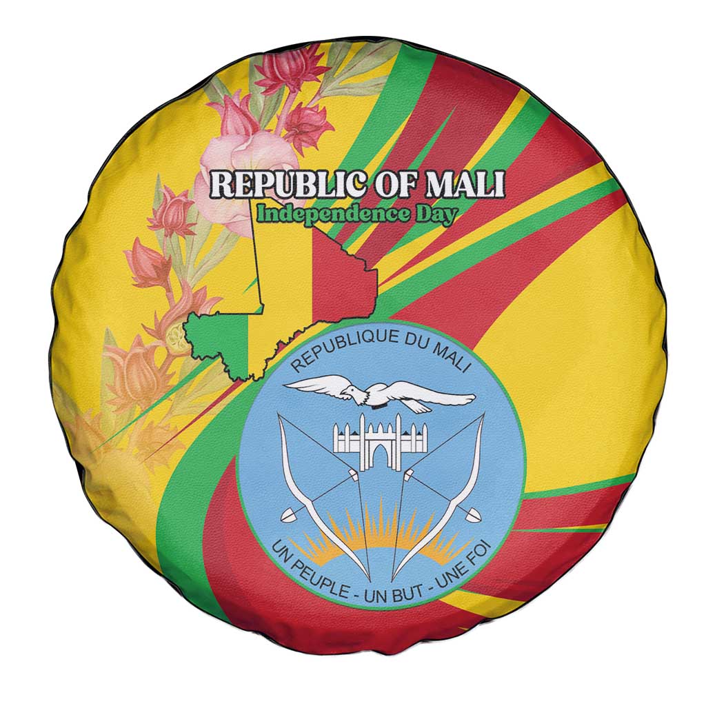 Mali Independence Day Spare Tire Cover Coat Of Arms With Hibiscus Sabdariffa LT15