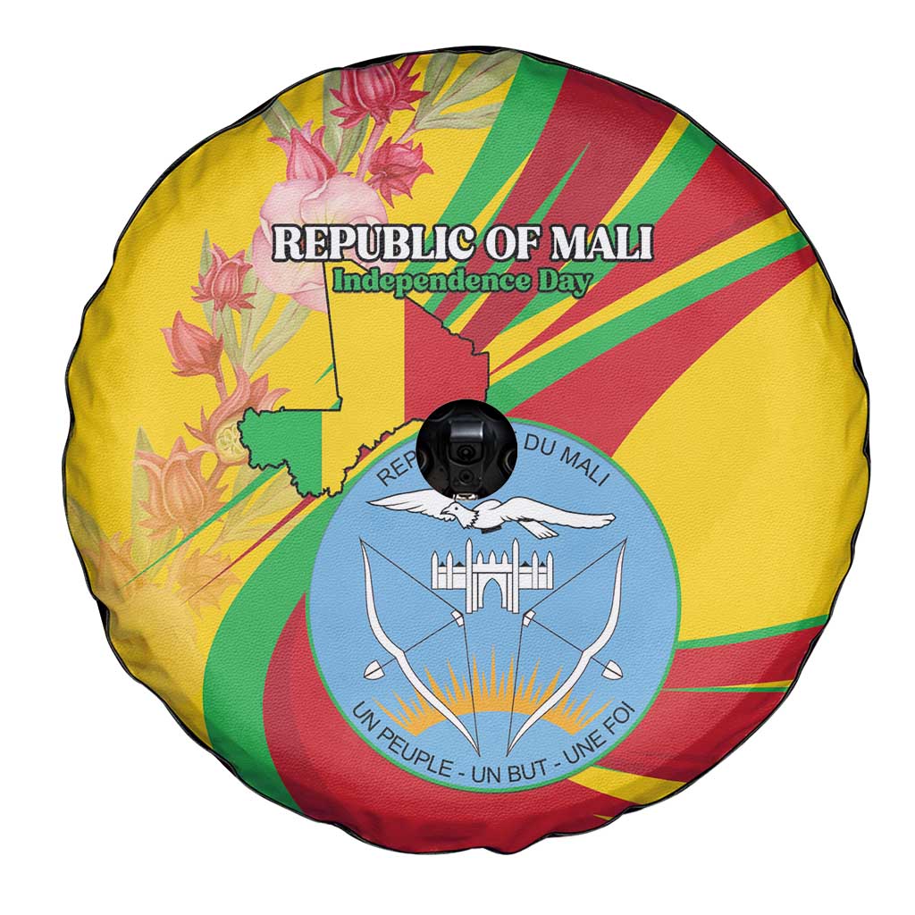 Mali Independence Day Spare Tire Cover Coat Of Arms With Hibiscus Sabdariffa LT15