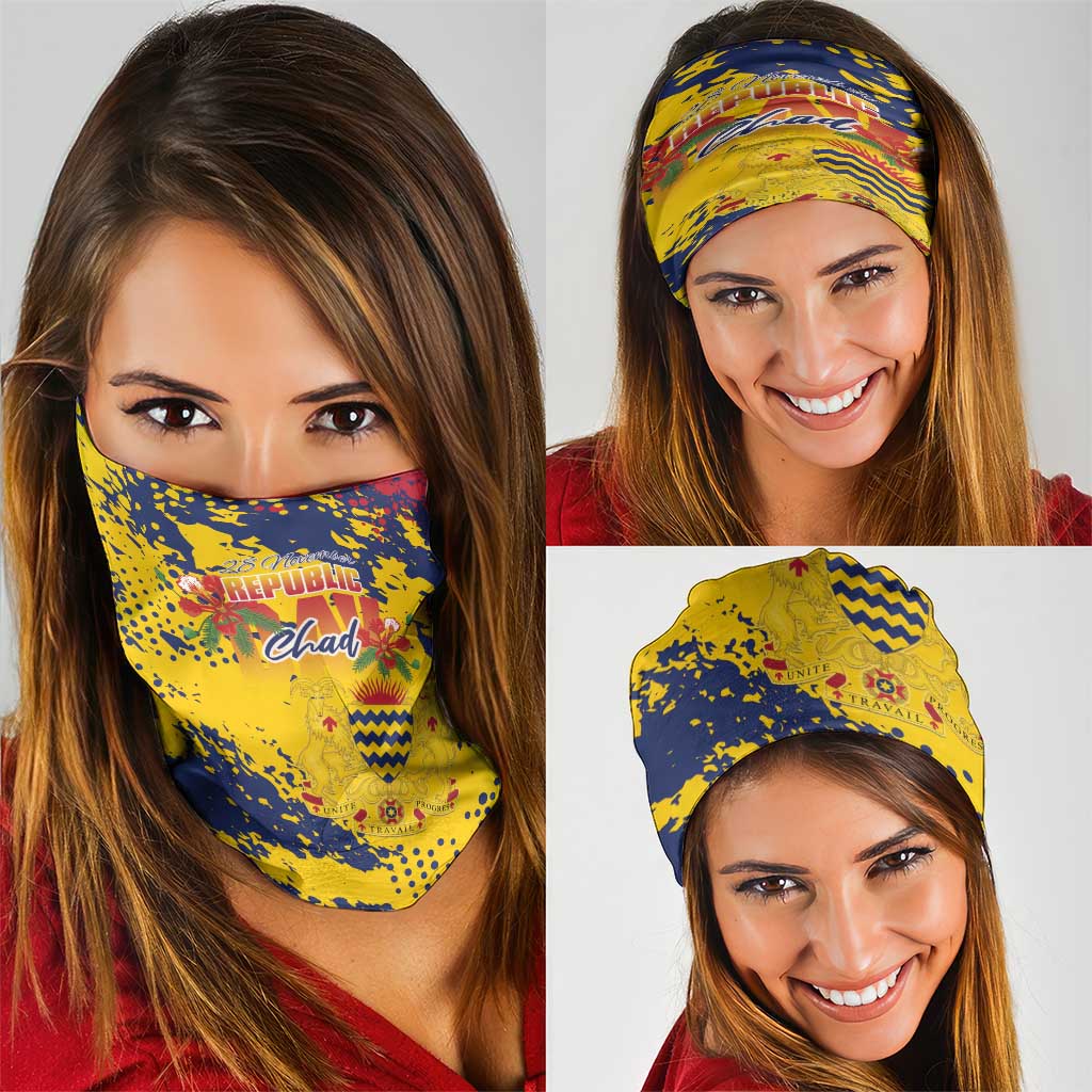 Chad Republic Day Neck Gaiter Coat Of Arms - Grunge Style LT15