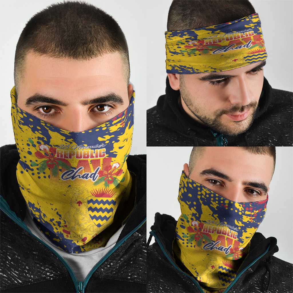 Chad Republic Day Neck Gaiter Coat Of Arms - Grunge Style LT15