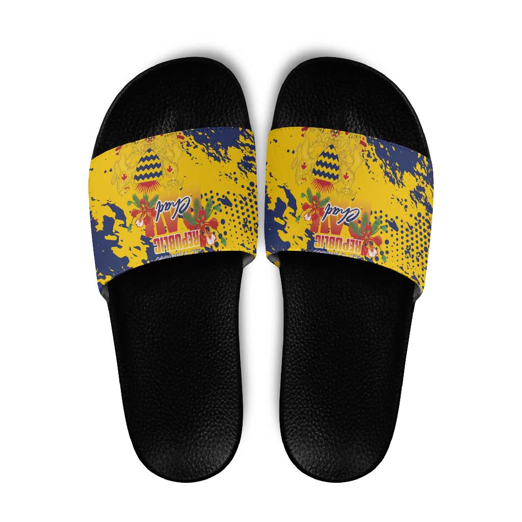 Chad Republic Day Slide Sandals Coat Of Arms - Grunge Style LT15