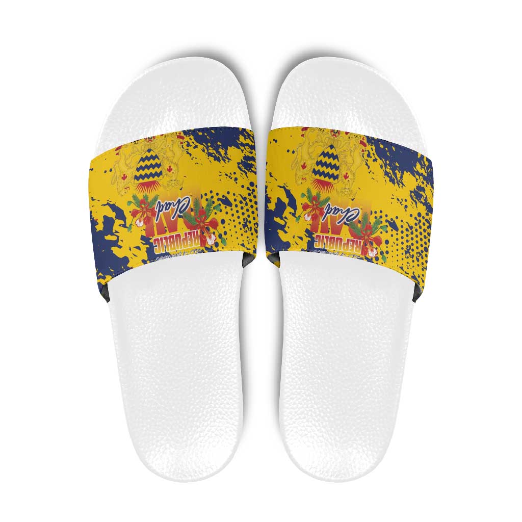 Chad Republic Day Slide Sandals Coat Of Arms - Grunge Style LT15