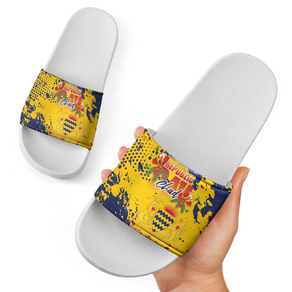 Chad Republic Day Slide Sandals Coat Of Arms - Grunge Style LT15