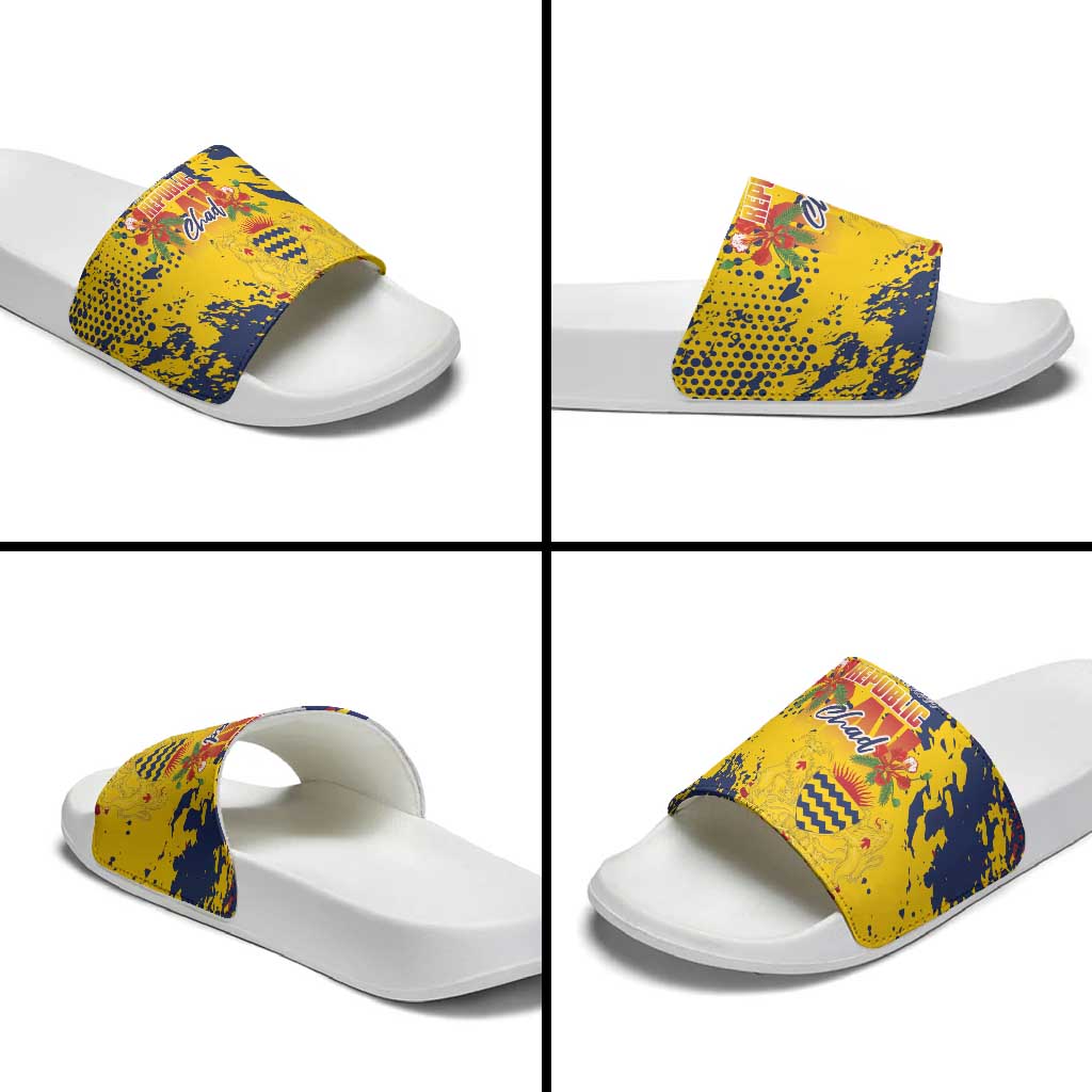 Chad Republic Day Slide Sandals Coat Of Arms - Grunge Style LT15