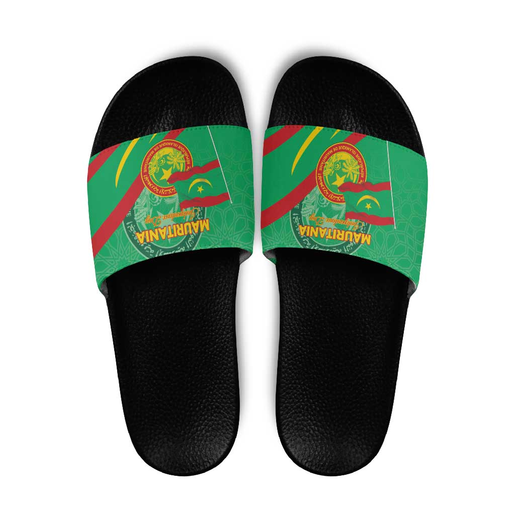 Mauritania Independence Day Slide Sandals Coat Of Arms With Map LT15