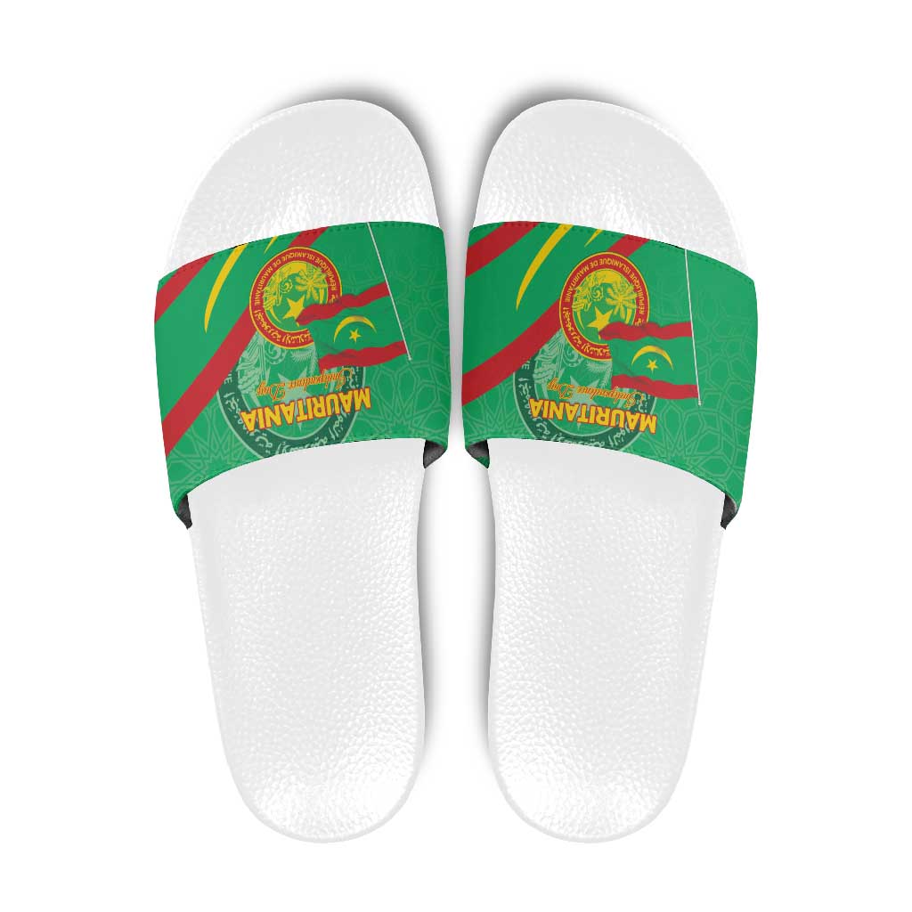 Mauritania Independence Day Slide Sandals Coat Of Arms With Map LT15