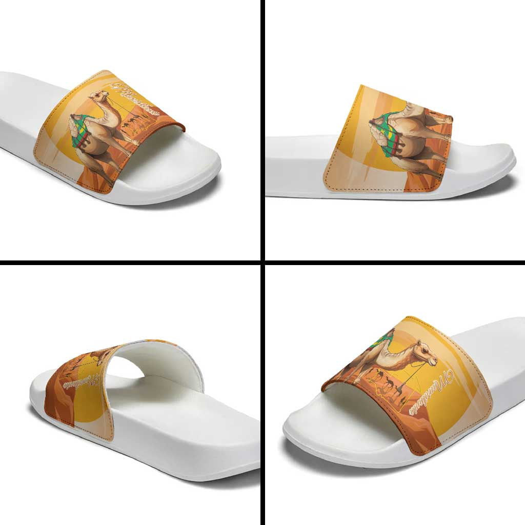 Mauritania Sahara Slide Sandals Camel With Map LT15