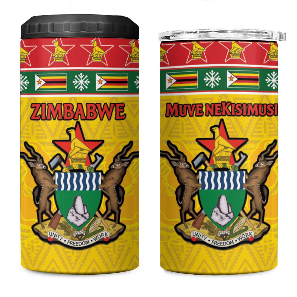 Afro Zimbabwe Christmas 4 in 1 Can Cooler Tumbler Coat Of Arms - African Pattern LT15