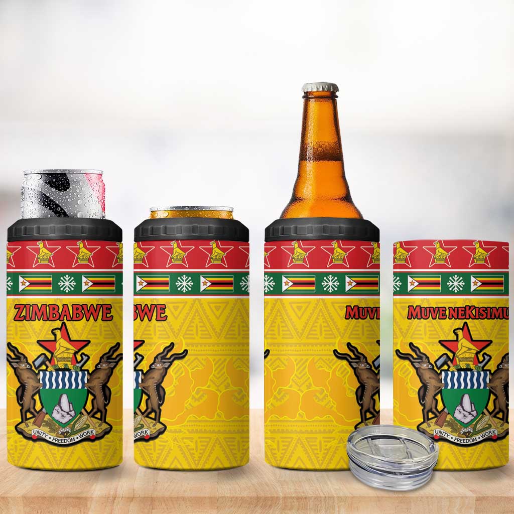 Afro Zimbabwe Christmas 4 in 1 Can Cooler Tumbler Coat Of Arms - African Pattern LT15