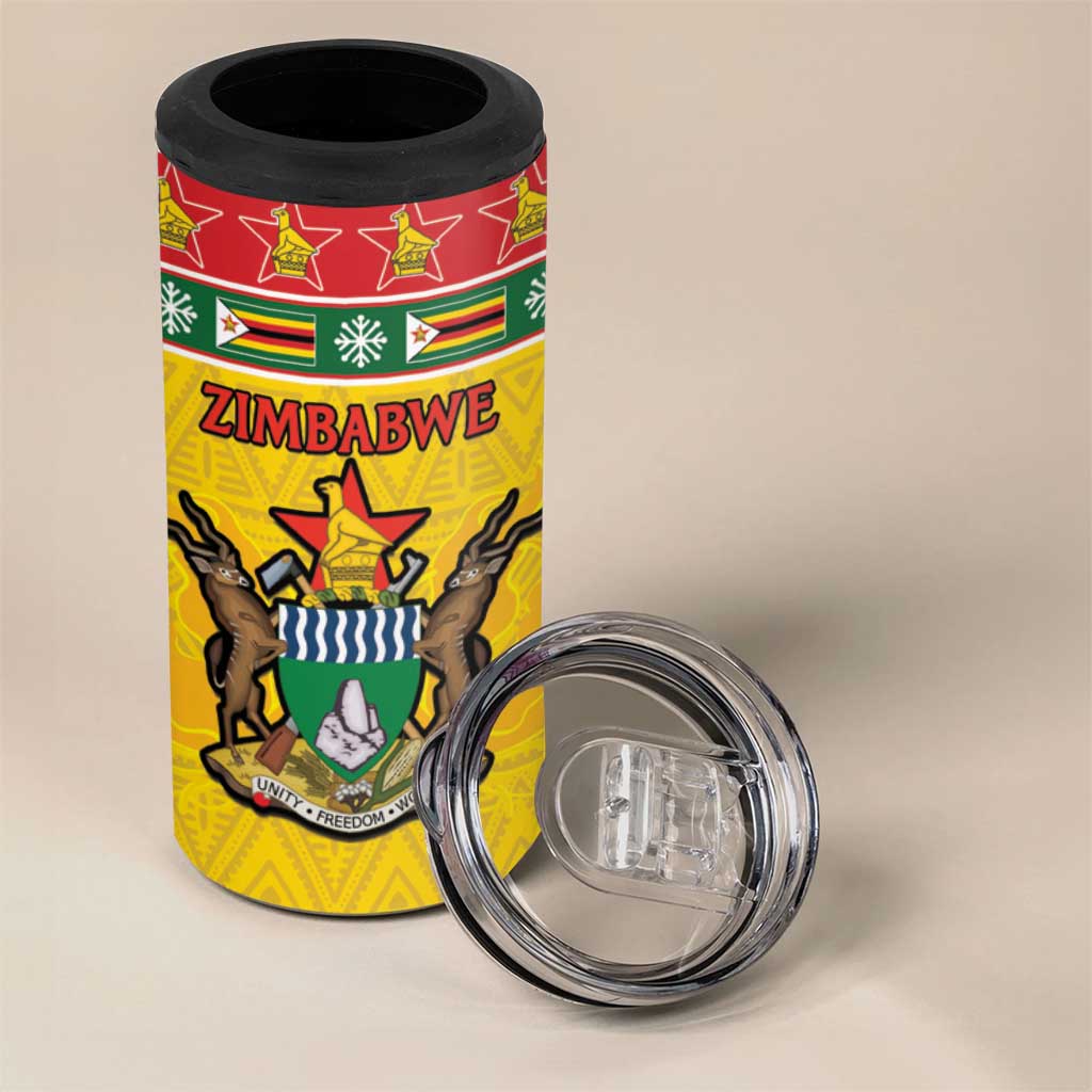 Afro Zimbabwe Christmas 4 in 1 Can Cooler Tumbler Coat Of Arms - African Pattern LT15