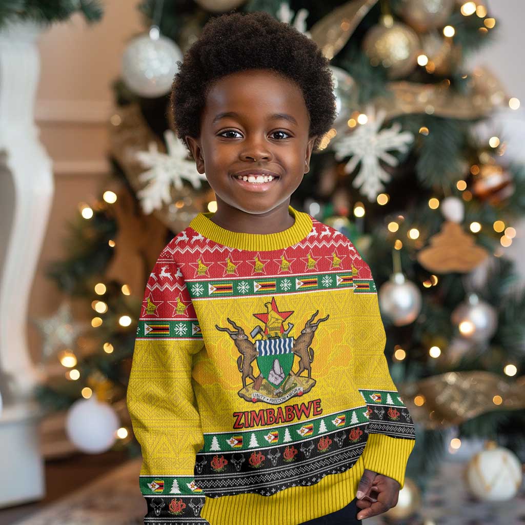 Afro Zimbabwe Christmas Kid Ugly Christmas Sweater Coat Of Arms with African Pattern LT15