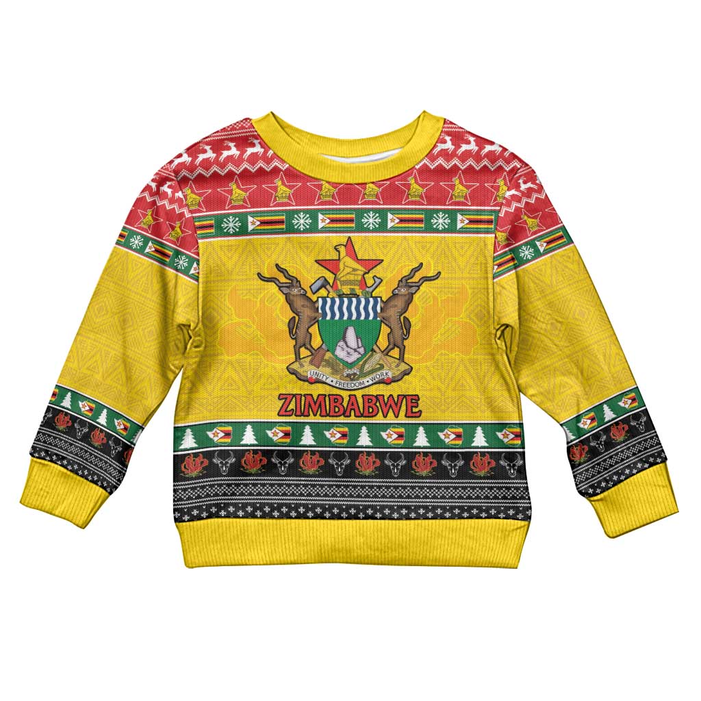 Afro Zimbabwe Christmas Kid Ugly Christmas Sweater Coat Of Arms with African Pattern LT15