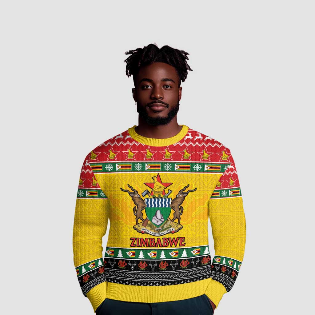 Afro Zimbabwe Christmas Ugly Christmas Sweater Coat Of Arms with African Pattern LT15