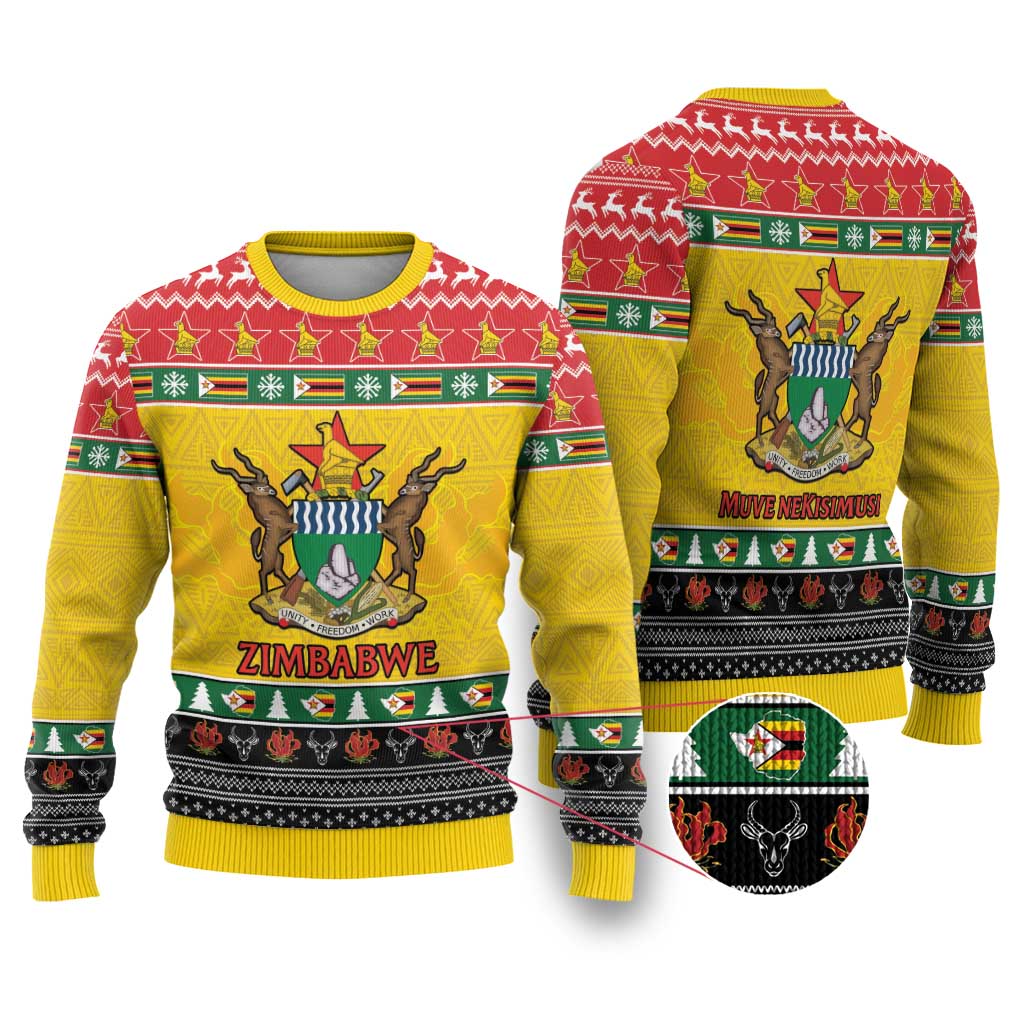Afro Zimbabwe Christmas Ugly Christmas Sweater Coat Of Arms with African Pattern LT15