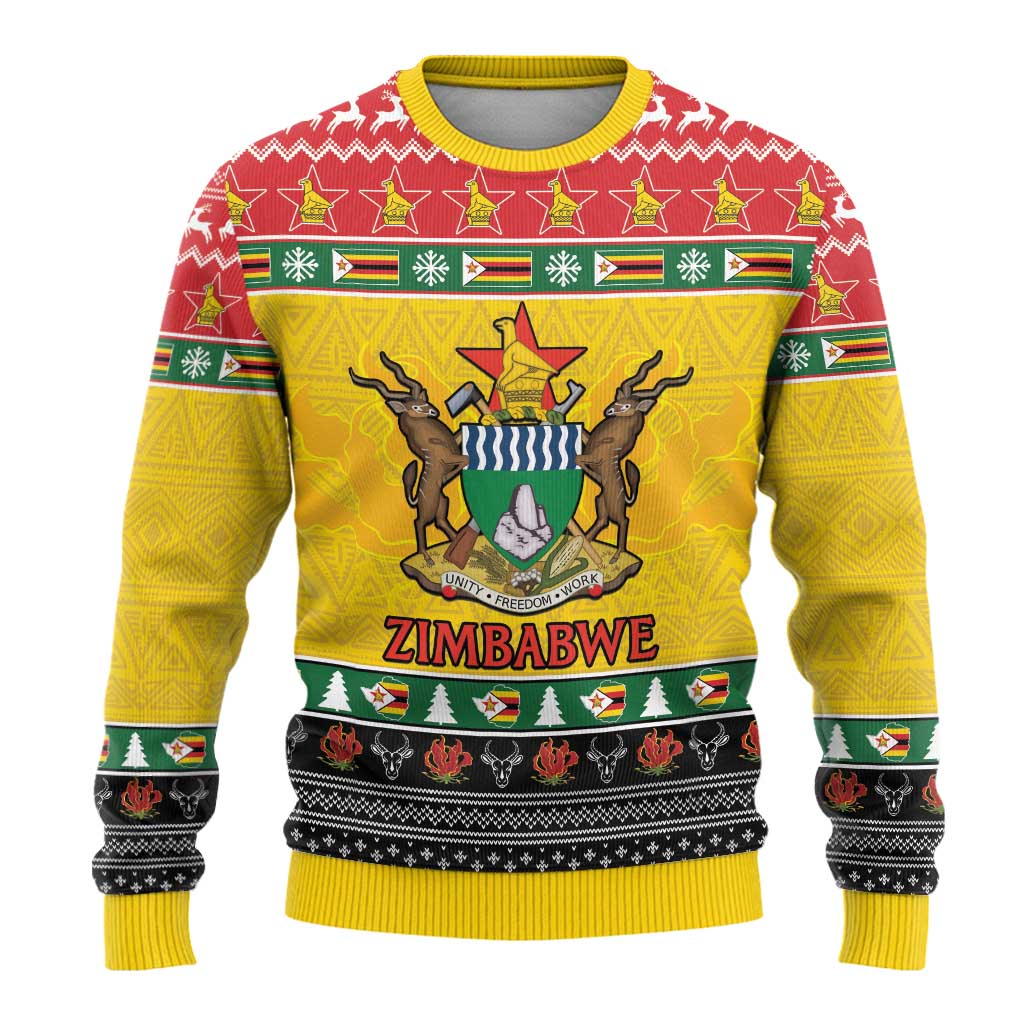 Afro Zimbabwe Christmas Ugly Christmas Sweater Coat Of Arms with African Pattern LT15