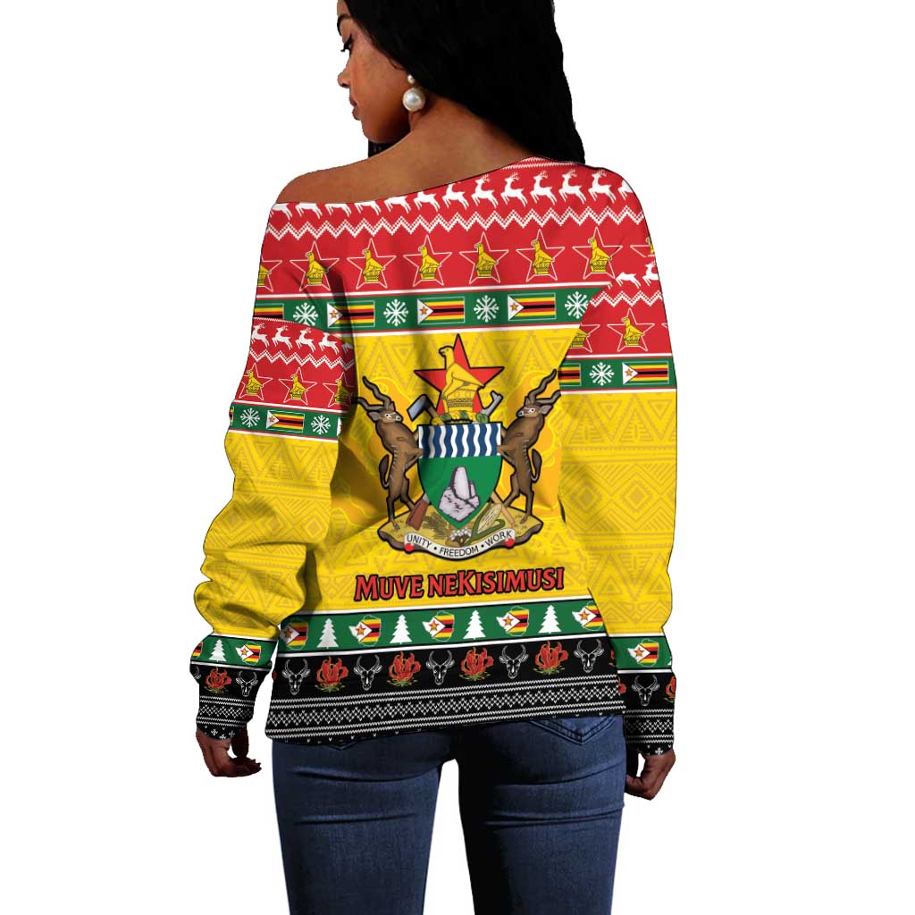 Afro Zimbabwe Christmas Off Shoulder Sweater Coat Of Arms - African Pattern LT15