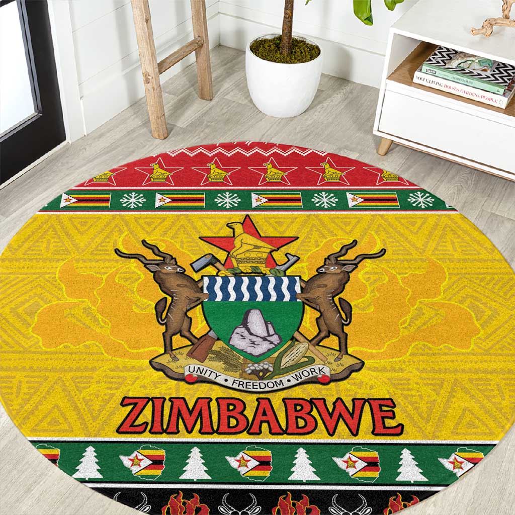 Afro Zimbabwe Christmas Round Carpet Coat Of Arms - African Pattern LT15