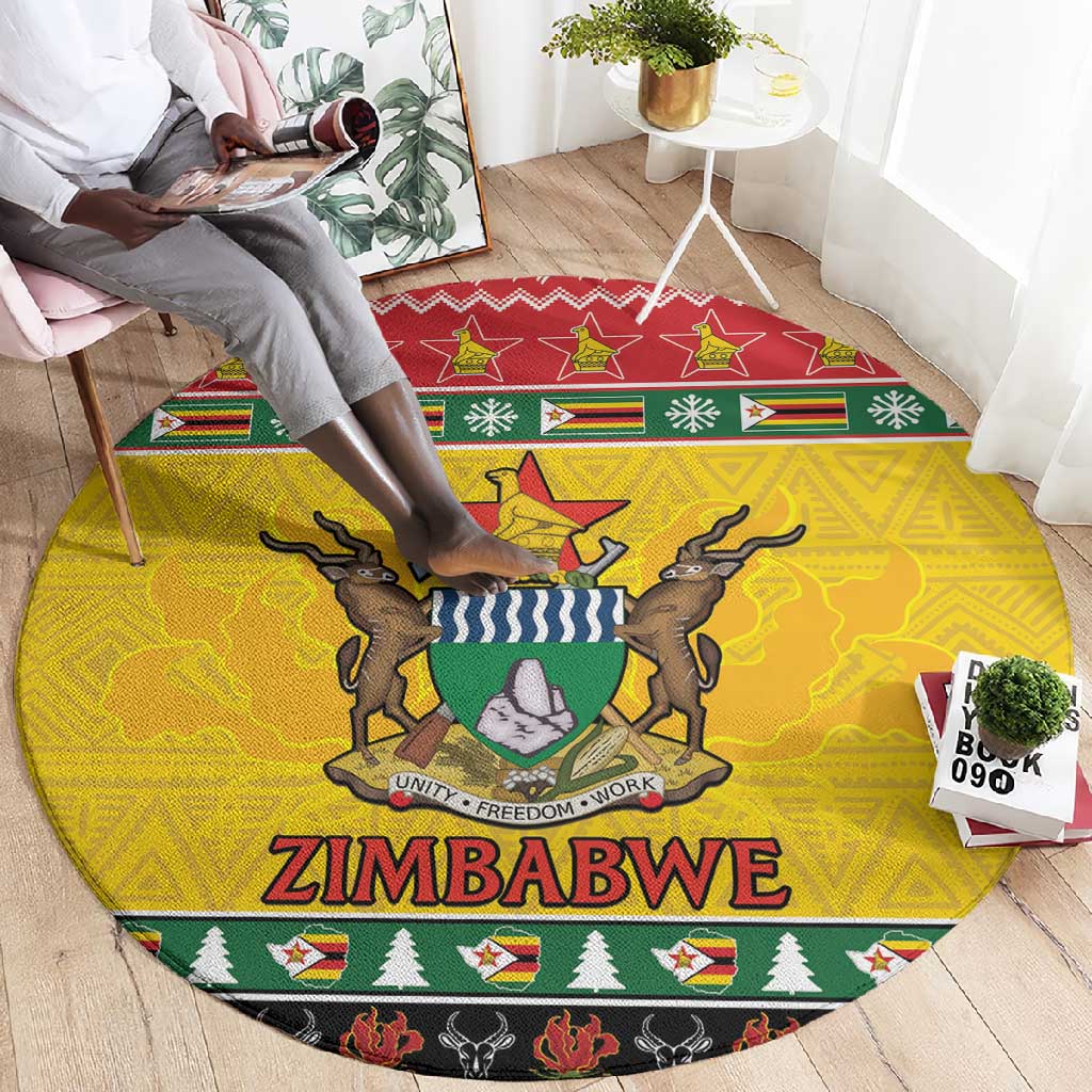 Afro Zimbabwe Christmas Round Carpet Coat Of Arms - African Pattern LT15