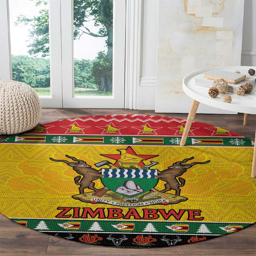 Afro Zimbabwe Christmas Round Carpet Coat Of Arms - African Pattern LT15