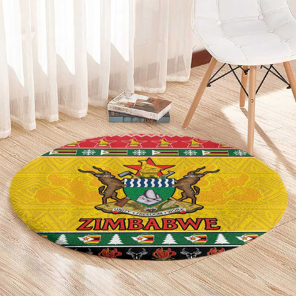 Afro Zimbabwe Christmas Round Carpet Coat Of Arms - African Pattern LT15