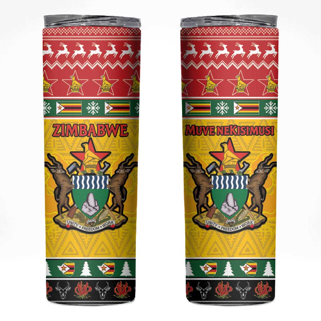 Afro Zimbabwe Christmas Skinny Tumbler Coat Of Arms - African Pattern LT15