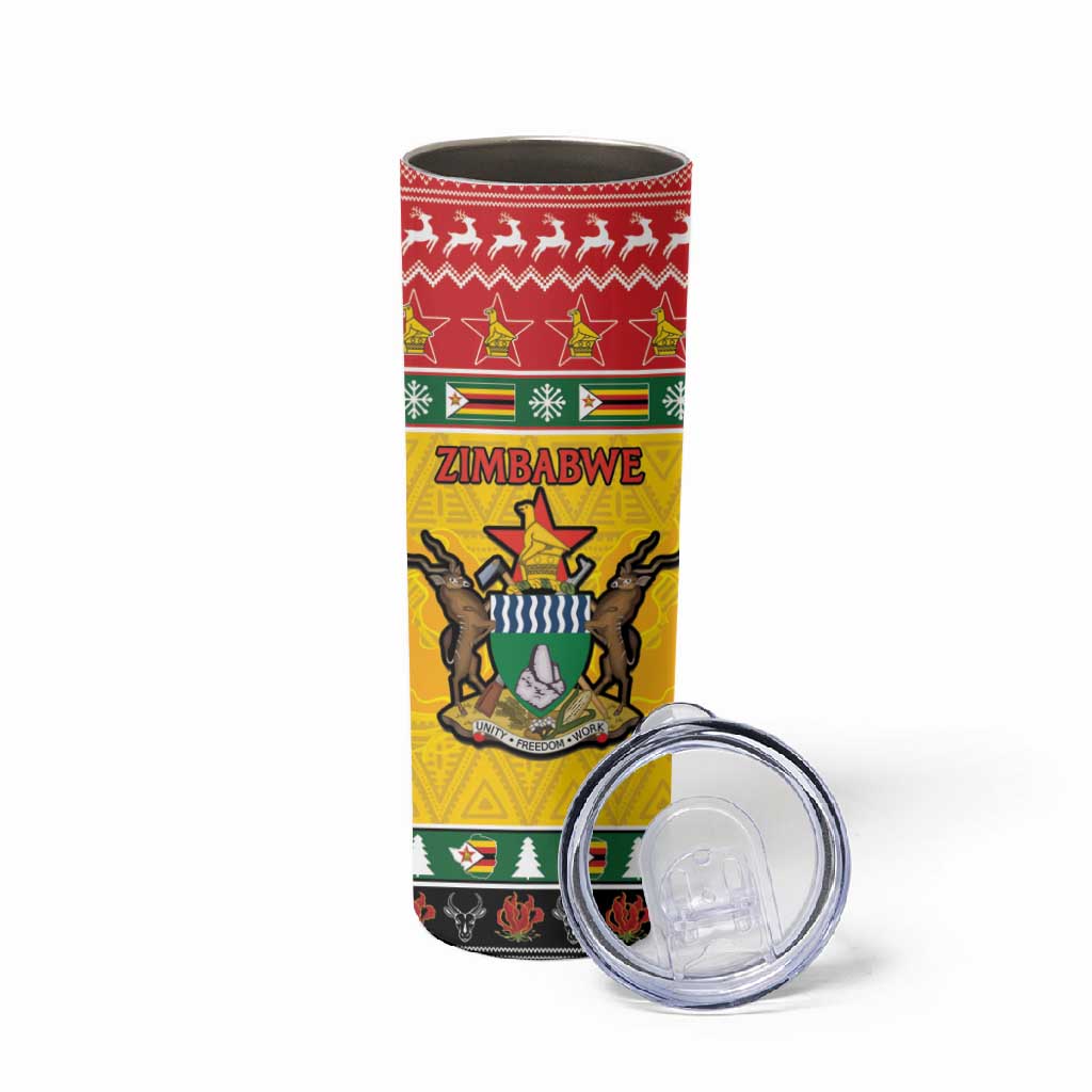 Afro Zimbabwe Christmas Skinny Tumbler Coat Of Arms - African Pattern LT15