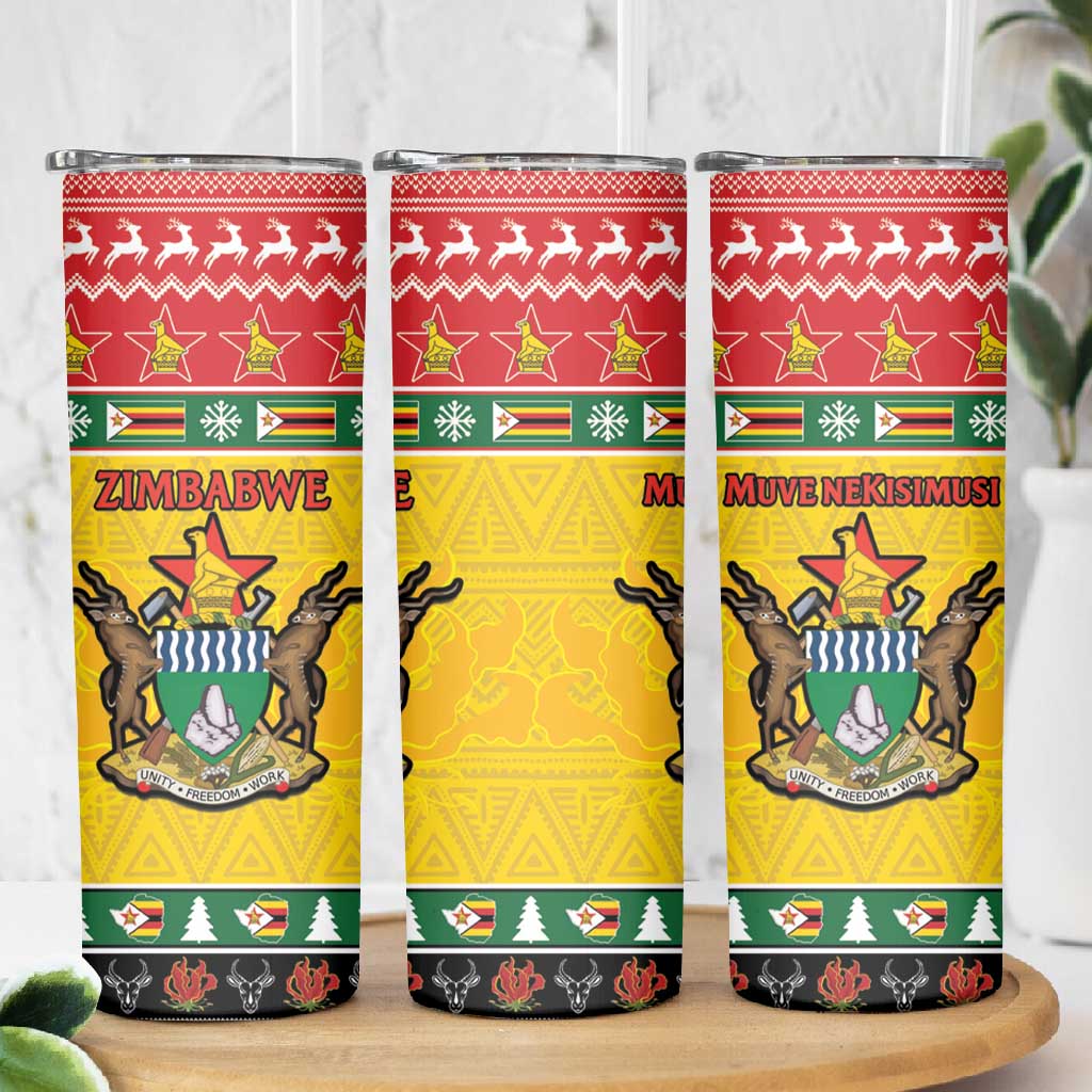 Afro Zimbabwe Christmas Skinny Tumbler Coat Of Arms - African Pattern LT15